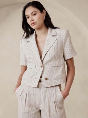 Banana Republic Cream Pinstripe Blazer & Shorts Set